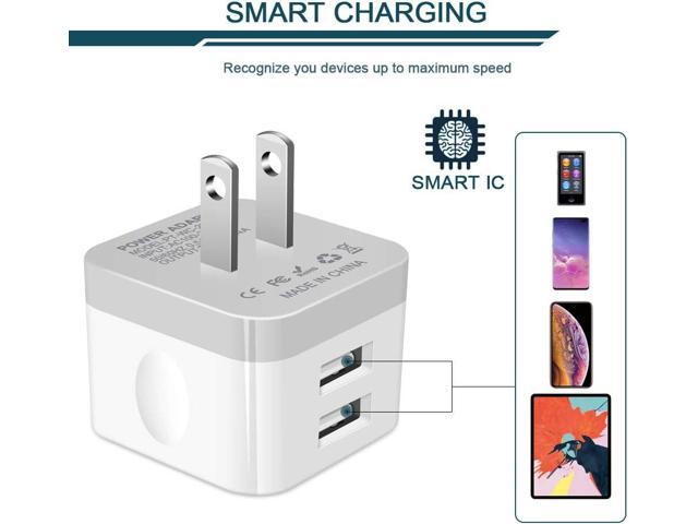 2Pack USB Wall Charger Plug, AILKIN 2.4A Dual Port USB Adapter Power Cube Fast Charging Station Box Base for iPhone 15 14 13 12 Pro Max SE 11 XR XS...