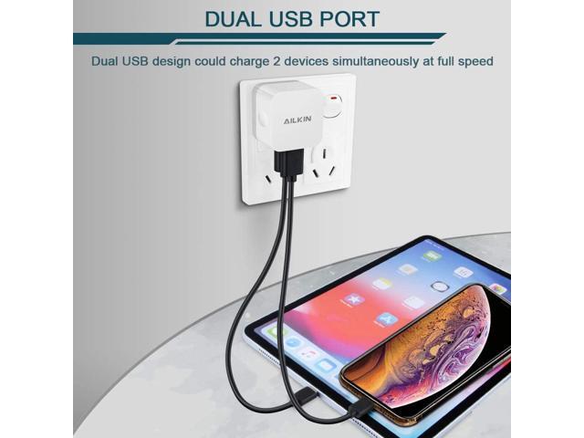 2Pack USB Wall Charger Plug, AILKIN 2.4A Dual Port USB Adapter Power Cube Fast Charging Station Box Base for iPhone 15 14 13 12 Pro Max SE 11 XR XS...