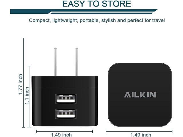 2Pack USB Wall Chargers, 2.4A Dual Port Fast Charger Block Square Flat Power AC Adapter Phone Brick Charging Station for iPhone, Samsung Galaxy, LG...