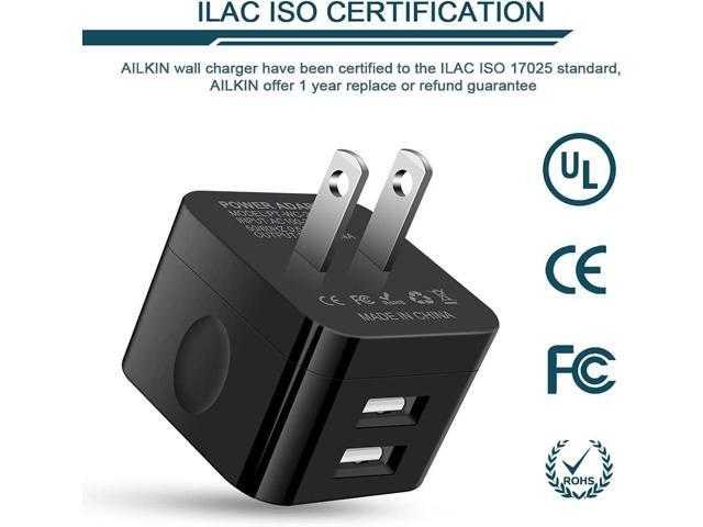 2Pack USB Wall Chargers, 2.4A Dual Port Fast Charger Block Square Flat Power AC Adapter Phone Brick Charging Station for iPhone, Samsung Galaxy, LG...