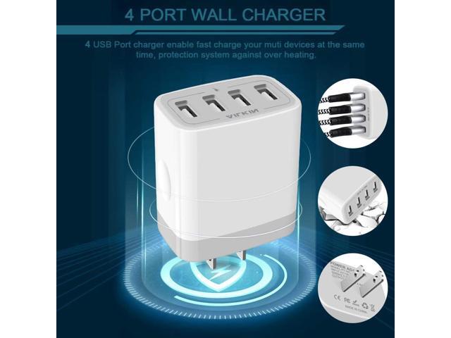 USB Charger Adapter, 2-Pack AILKIN 4.8A 4-Muti Port Phone Wall Plug Fast Charging Block Box for iPhone 15 14 13 12 Pro Max 11 SE 10 XR XS X 8 7,...