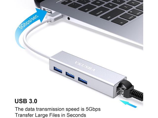 USB to Ethernet Adapter,3 USB Hub 3.0 with RJ45 Gigabit Ethernet Adapter,USB C Hub Splitter +1000Mbps LAN Network Adapter Support...