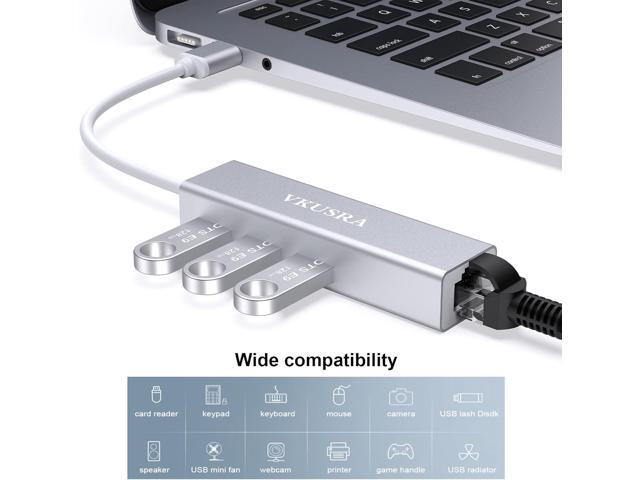 USB to Ethernet Adapter,3 USB Hub 3.0 with RJ45 Gigabit Ethernet Adapter,USB C Hub Splitter +1000Mbps LAN Network Adapter Support...