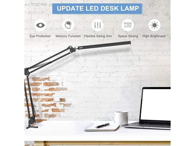 LED Desk Lamp,Adjustable Swing Arm Desk Lamp with Clamp,Dimmable Desk Light Eye-Care Table Light, Memory Function, 3 Color Modes, 10-Level...