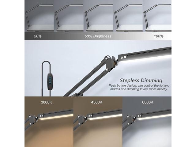 LED Desk Lamp,Adjustable Swing Arm Desk Lamp with Clamp,Dimmable Desk Light Eye-Care Table Light, Memory Function, 3 Color Modes, 10-Level...