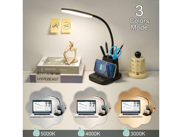 Sailstar Desk Lamp, LED Desk Lamps for Home Office, Wireless Charger Small Desk Lamp with Pen Holder, 3 Color Modes, Dimmable, CRI 85, 800LM, Study...