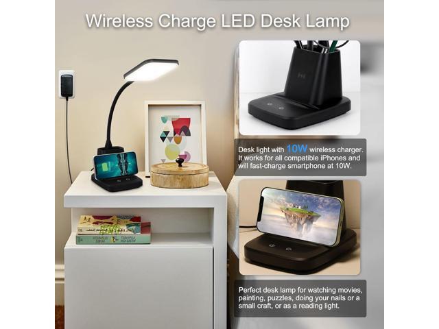Sailstar Desk Lamp, LED Desk Lamps for Home Office, Wireless Charger Small Desk Lamp with Pen Holder, 3 Color Modes, Dimmable, CRI 85, 800LM, Study...