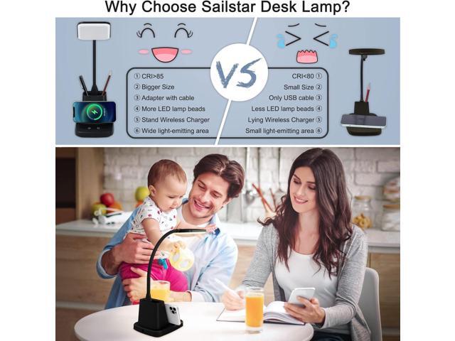 Sailstar Desk Lamp, LED Desk Lamps for Home Office, Wireless Charger Small Desk Lamp with Pen Holder, 3 Color Modes, Dimmable, CRI 85, 800LM, Study...
