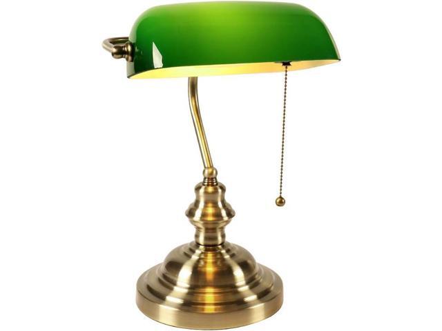 Newrays Glass Bankers Desk Lamp with Pull Chain Switch Plug in Fixture (Green)