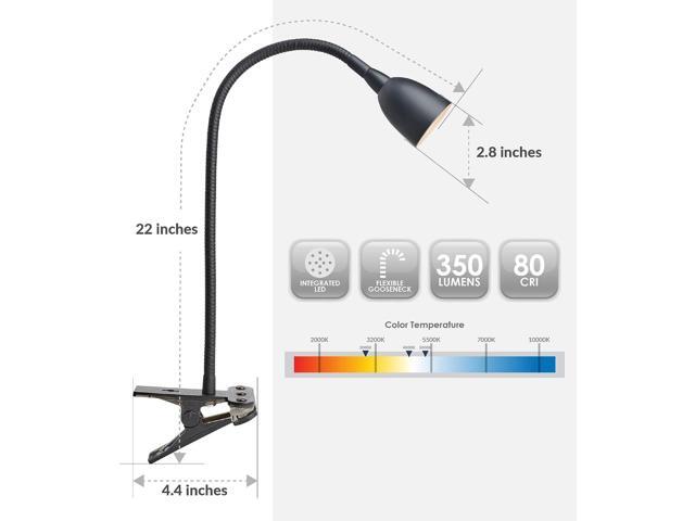 Newhouse Lighting NHCLP-OL-BK Olivia LED Clamp Light Desk Lamp with Flexible Gooseneck, 3 Brightness Levels & 3 Color Modes, Black