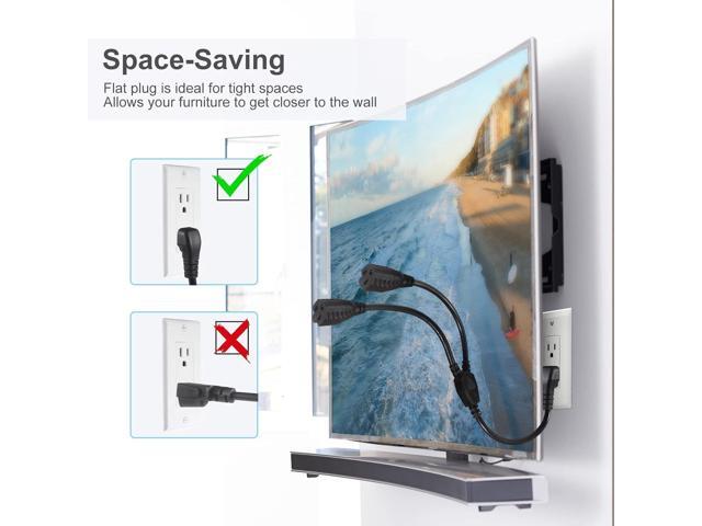Power Cord Extension Y Splitter - 1 to 2 Way Outlet Adapter NEMA 5-15P 90-Degree Flat Plug to 2 X NEMA 5-15R with SJT 16AWG 3-Prong Cable Wire...
