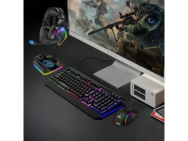 Headphone Stand with Wireless Charger Gaming Headset Holder with 10W/7.5W QI Charging Pad & 2 USB Charger Ports for Desktop PC Game Accessories