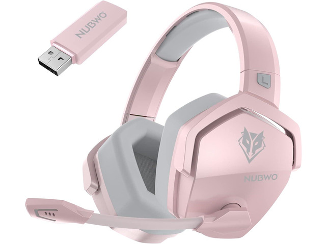 NUBWO G06 Dual Wireless Gaming Headset with Mic for PS5, PS4, PC, Mobile, Switch: 2.4GHz Wireless + Bluetooth - 100 Hr Battery - 50mm Drivers - Pink