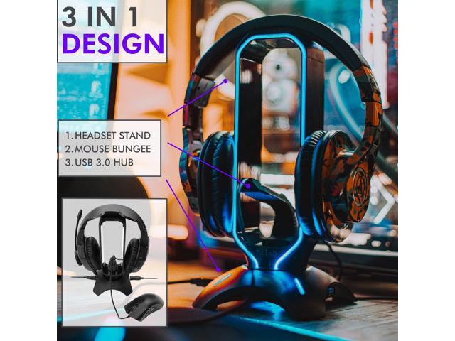 Tilted Nation Gaming Headset Stand RGB Headphone Stand for Desk with Mouse Bungee and USB Hub (Cool and Clean Setup) Gaming Headset Holder -...
