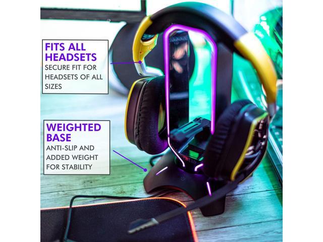 Tilted Nation Gaming Headset Stand RGB Headphone Stand for Desk with Mouse Bungee and USB Hub (Cool and Clean Setup) Gaming Headset Holder -...