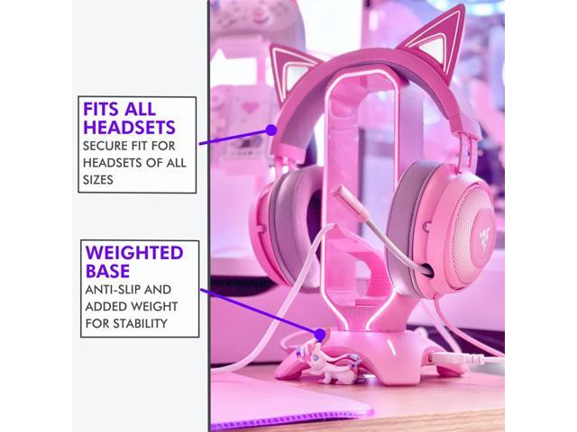 Tilted Nation RGB Gaming Headset Stand - 3 in 1 Pink with Mouse Bungee and 2 Port USB Hub Charger - The Ultimate Accessory and Gamer Gift -...