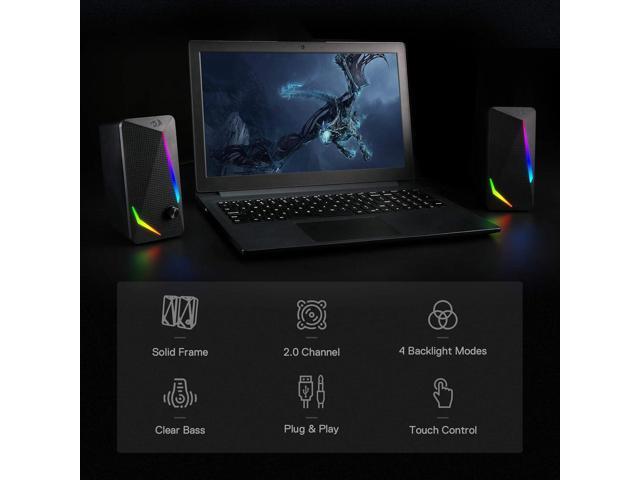 GS510 RGB Desktop Speakers, 2.0 Channel PC Computer Speaker with 4 Colorful LED Backlight Modes, Enhanced Bass and Easy-Access Volume Control, USB...