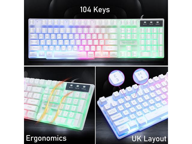 Wired Gaming Keyboard and Mouse Headset Combo,Rainbow LED Backlit Wired Keyboard,Over Ear Headphone with Mic,Rainbow Backlit Gaming Mice,Mouse...