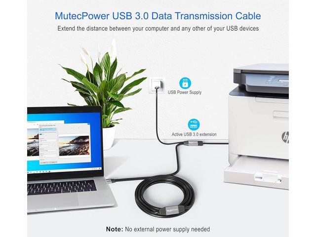 MutecPower 50 Feet Active USB 3.0 Male to Female Extension Cable USB A Repeater Extender Cord with 2 boosters & USB Power Supply - Black 15m ...
