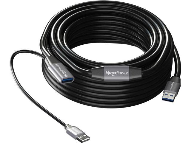 MutecPower 50 Feet Active USB 3.0 Male to Female Extension Cable USB A Repeater Extender Cord with 2 boosters & USB Power Supply - Black 15m ...