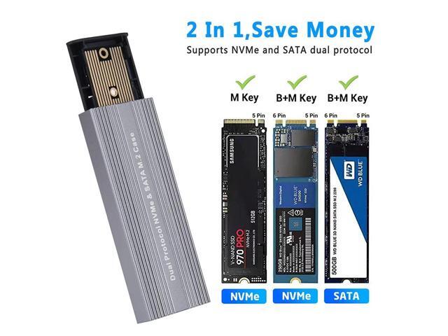 :(C-C Cable) M.2 NVME SATA SSD Case Enclosure Dual Protocol JMS581D Chip 10Gbps USB 3.2 GEN2 TYPE C External M2 SSD Box M / B+M Key Tool Free