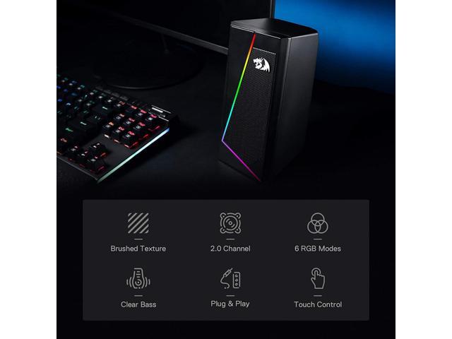 Redragon GS520 Anvil RGB Desktop Speakers, 2.0 Channel PC Computer Stereo Speaker with 6 Colorful LED Modes, Enhanced Bass and Easy-Access Volume...