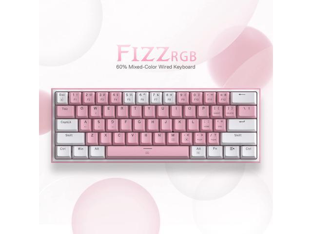 Redragon K617 Fizz 60% Wired RGB Gaming Keyboard, 61 Keys Compact Mechanical Keyboard w/White and Pink Color Keycaps, Linear Red Switch, Pro...