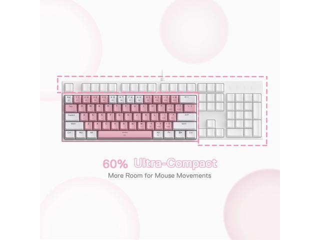 Redragon K617 Fizz 60% Wired RGB Gaming Keyboard, 61 Keys Compact Mechanical Keyboard w/White and Pink Color Keycaps, Linear Red Switch, Pro...