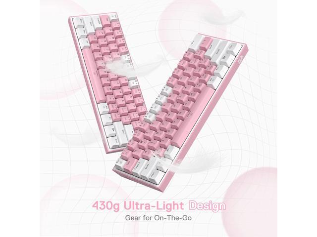 Redragon K617 Fizz 60% Wired RGB Gaming Keyboard, 61 Keys Compact Mechanical Keyboard w/White and Pink Color Keycaps, Linear Red Switch, Pro...