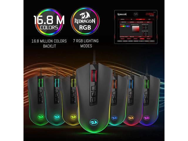 Redragon M711 Cobra Gaming Mouse with 16.8 Million RGB Color Backlit, 10,000 DPI Adjustable, Comfortable Grip, 7 Programmable Buttons, Black