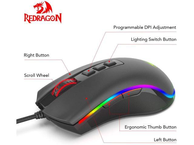 Redragon M711 Cobra Gaming Mouse with 16.8 Million RGB Color Backlit, 10,000 DPI Adjustable, Comfortable Grip, 7 Programmable Buttons, Black