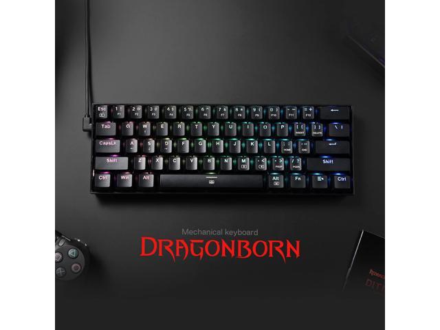 Redragon K630 Dragonborn 60% Wired RGB Gaming Keyboard, 61 Keys Compact Mechanical Keyboard, Red Switch Black