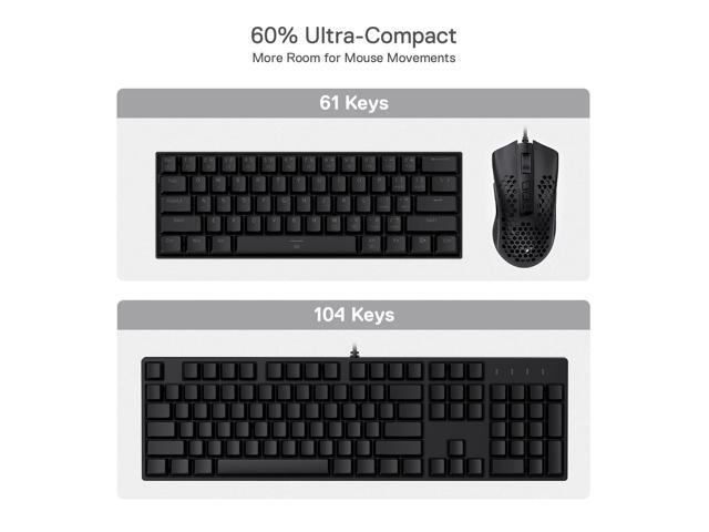 Redragon K630 Dragonborn 60% Wired RGB Gaming Keyboard, 61 Keys Compact Mechanical Keyboard, Red Switch Black