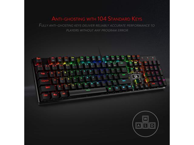Redragon K556 RGB LED Backlit Wired Mechanical Gaming Keyboard, Aluminum Base, 104 Standard Keys