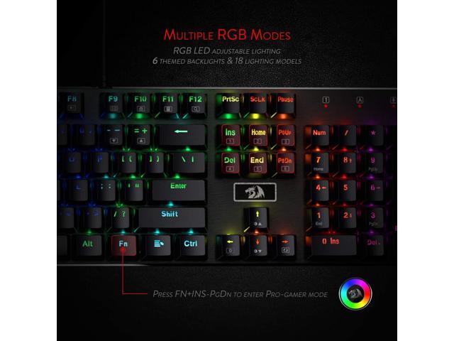 Redragon K556 RGB LED Backlit Wired Mechanical Gaming Keyboard, Aluminum Base, 104 Standard Keys