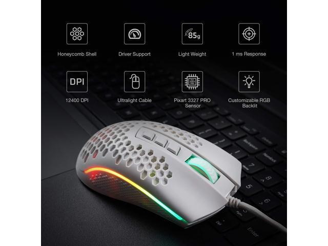 Redragon M808 Storm Lightweight RGB Gaming Mouse, 85g Ultralight Honeycomb Shell - 12,400 DPI Optical Sensor - 7 Programmable Buttons - Precise...