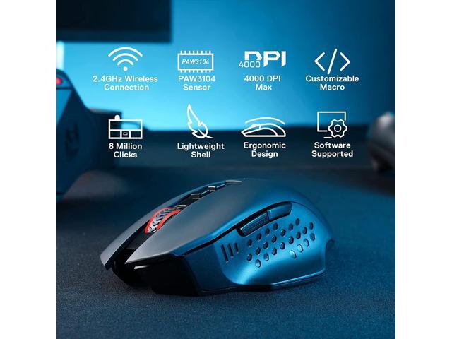 Redragon M656 Gainer Wireless Gaming Mouse, 4000 DPI 2.4Ghz Wireless Gamer Mouse w/ 5 DPI Levels, 7 Macro Buttons, Red LED Backlit & Pro...