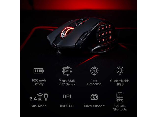 Redragon M913 Impact Elite Wireless Gaming Mouse, 16000 DPI Wired/Wireless RGB Gamer Mouse with 16 Programmable Buttons, 45 Hr Battery and Pro...