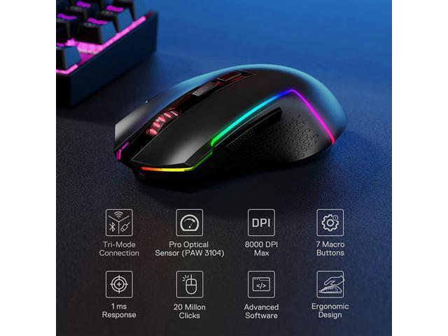 Redragon M693 Wireless Bluetooth Gaming Mouse, 8000 DPI Wired/Wireless Gamer Mouse w/ 3-Mode Connection, BT & 2.4G Wireless, 7 Macro Buttons,...
