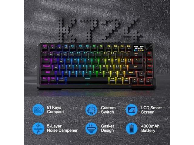 Redragon K724 PRO Wireless Gasket Gaming Keyboard w/Hype Screen & Knob, 81-Key Mechanical Keyboard, Easy-Control 1.14 TFT Info Display, 5-Layer...