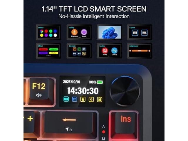 Redragon K724 PRO Wireless Gasket Gaming Keyboard w/Hype Screen & Knob, 81-Key Mechanical Keyboard, Easy-Control 1.14 TFT Info Display, 5-Layer...