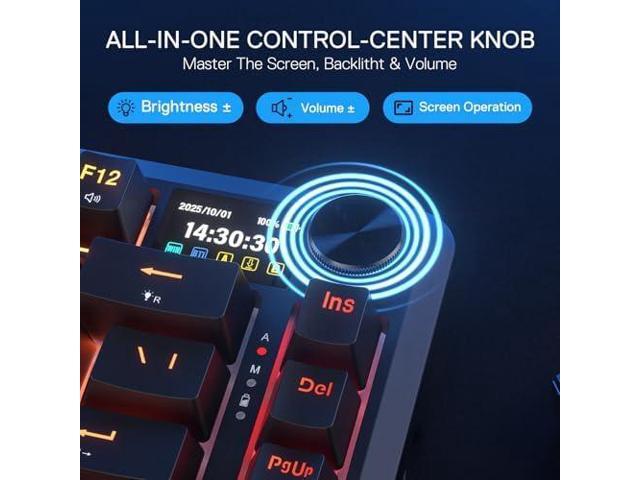 Redragon K724 PRO Wireless Gasket Gaming Keyboard w/Hype Screen & Knob, 81-Key Mechanical Keyboard, Easy-Control 1.14 TFT Info Display, 5-Layer...