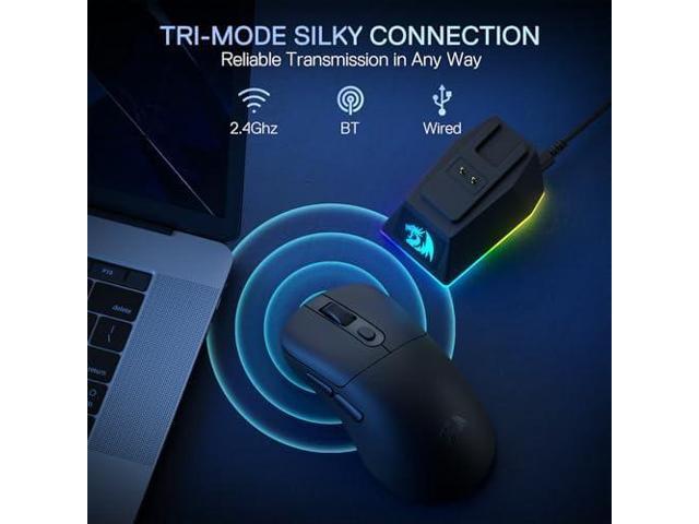 Redragon M998 Lightweight Wireless Gaming Mouse with RGB Magnetic Charging Dock, BT/2.4G Wireless/Wired Optical Mice, 24000 DPI, 5 Programmable...