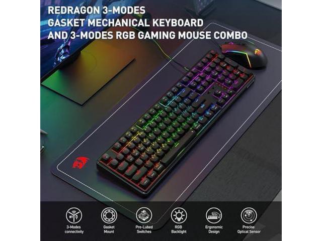 Redragon S163 3-Mode Wilreess Gaming Keyboard & Mouse Combo, 108 Keys K689 PRO RGB Gasket Keyboard and 8000 DPI M693 Gaming Mouse Bundle,...