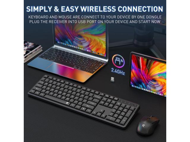 Redragon BS7634 Wireless Keyboard and Mouse Combo, 104 Keys 2.4Ghz Wireless Low-Profile Membrane Keyboard w/Low Profile Design, Ergnomic Comfort...