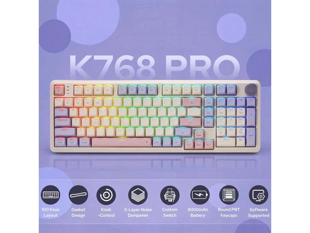 Redragon K768 PRO 100 Keys Wireless Gasket RGB Gaming Keyboard, Massive 8000 mAh PBT Mechanical Keyboard w/Hot-Swap Socket, Dedicated Knob Control...