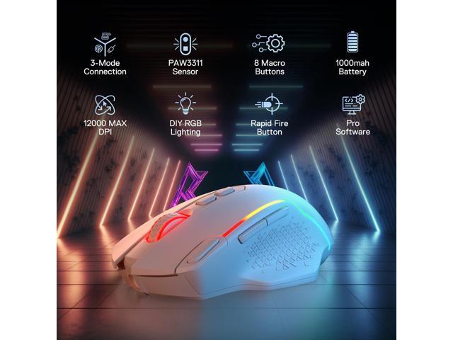 Redragon M810 MAX 3-Mode Wireless Gaming Mouse, 12000 DPI Wired/Wireless RGB Mouse w/Rapid Fire Key, 8 Macro Buttons, 188-Hour Reliable Power...