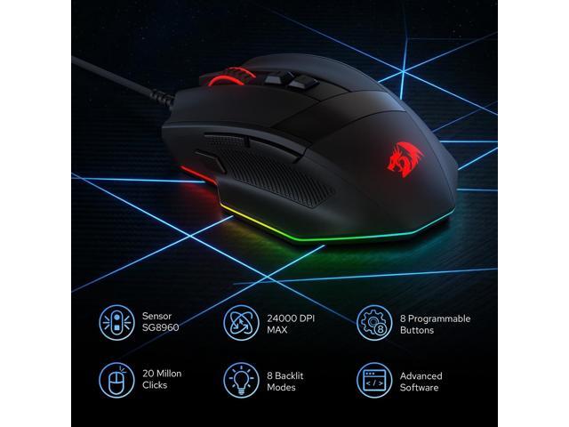 Redragon M923 Wired RGB Gaming Mouse, Optical Ergonomic Mouse with Max 24,000DPI, High Precision Sensor SG8960, 8 Macro Buttons, Software Supported