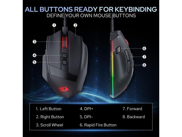 Redragon M923 Wired RGB Gaming Mouse, Optical Ergonomic Mouse with Max 24,000DPI, High Precision Sensor SG8960, 8 Macro Buttons, Software Supported