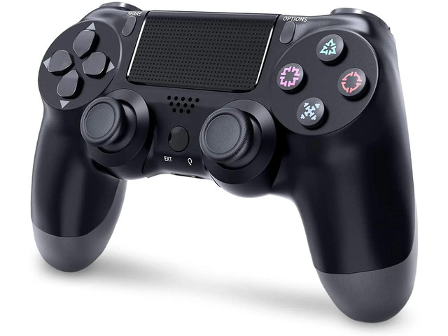 RetroFam PS4 Wireless Gaming Controller with Charging Cable, Black - Premium Pla